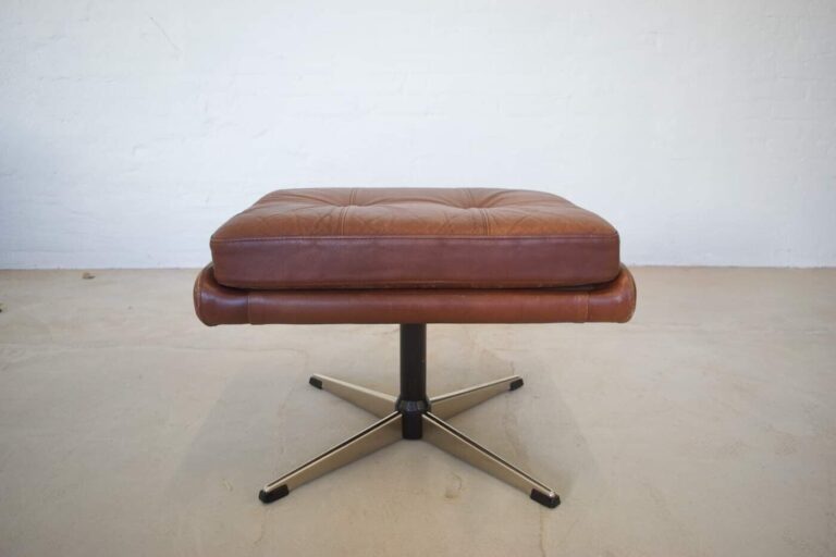 Vintage Retro Danish Cognac Leather Footstool - Ottoman By Svend Skipper 1960's