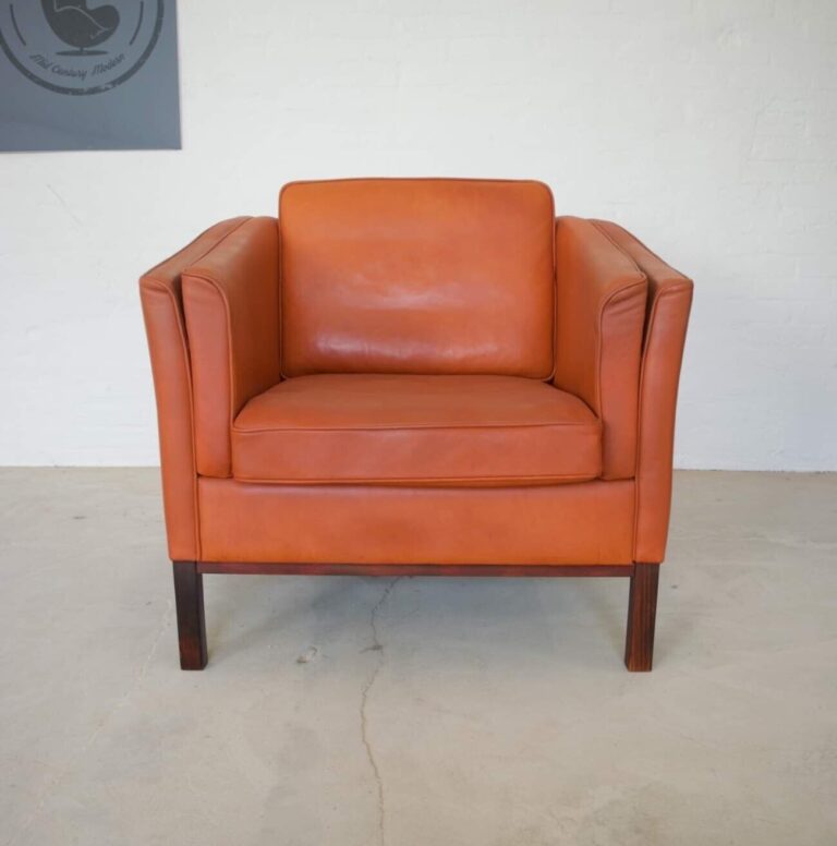 Vintage Danish Cognac Leather Lounge Chair By Mogens Hansen 1960's