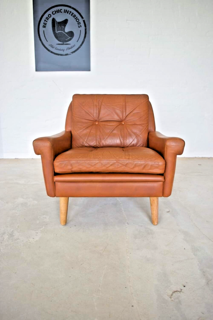 Vintage Danish Mid Century Skipper Chair in Cognac Leather 1960'S