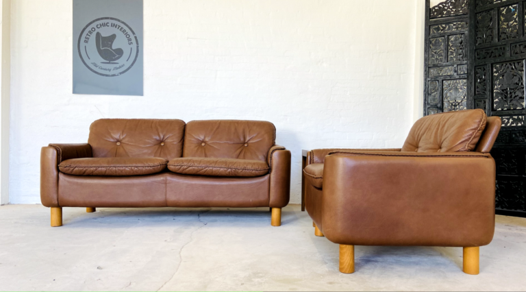 Vintage Danish Mid Century Sigurd Ressell 2Person Sofa Set in Cognac Leather