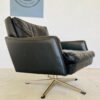 Vintage Danish Mid Century Black Leather Swivel Chair 1970's