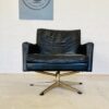Vintage Danish Mid Century Black Leather Swivel Chair 1970's