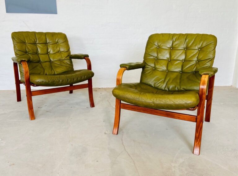 Vintage Swedish Mid Century Leather Lounge Chairs By Gote Mobler