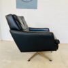 Vintage Danish Mid Century Black Leather Swivel Chair 1970's