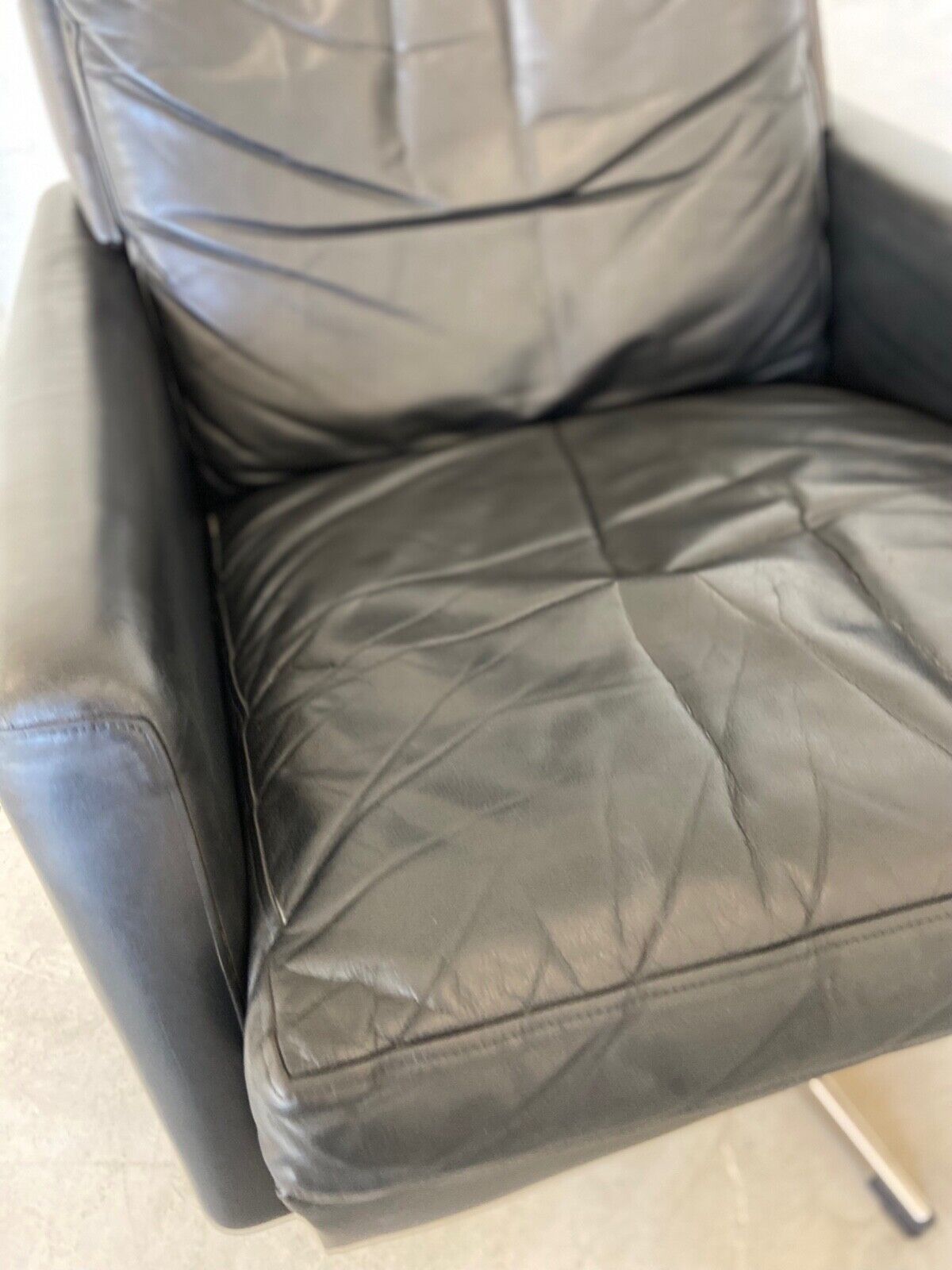 Vintage Danish Mid Century Black Leather Swivel Chair 1970's