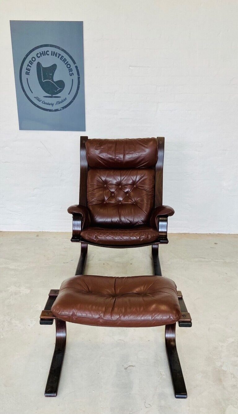 image Vintage Norwegian Leather Chair & Ottoman by Ingmar Relling