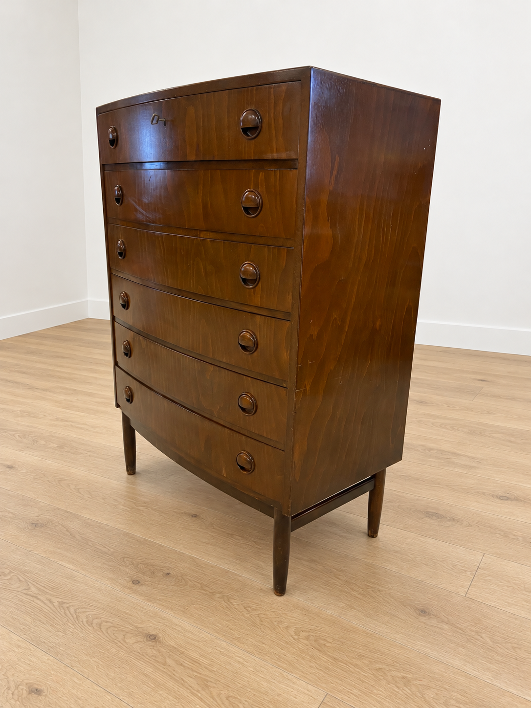 VINTAGE DANISH MID-CENTURY MAHOGANY TALLBOY CHEST OF DRAWERS – 1960s