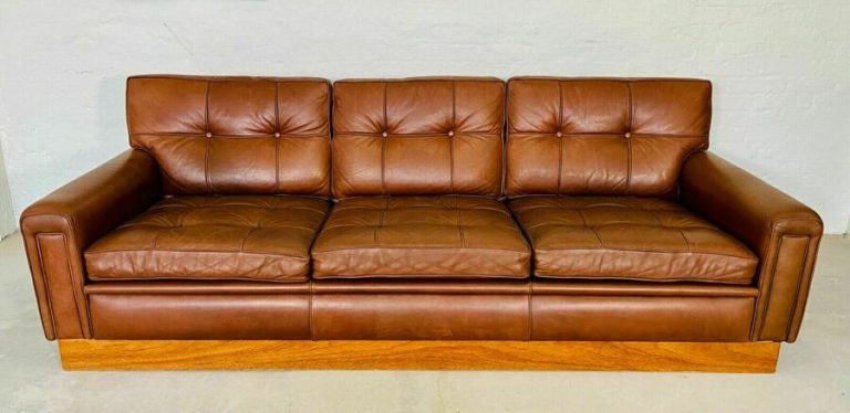 1970's Vintage Swedish 3 Person Sofa in Cognac Leather