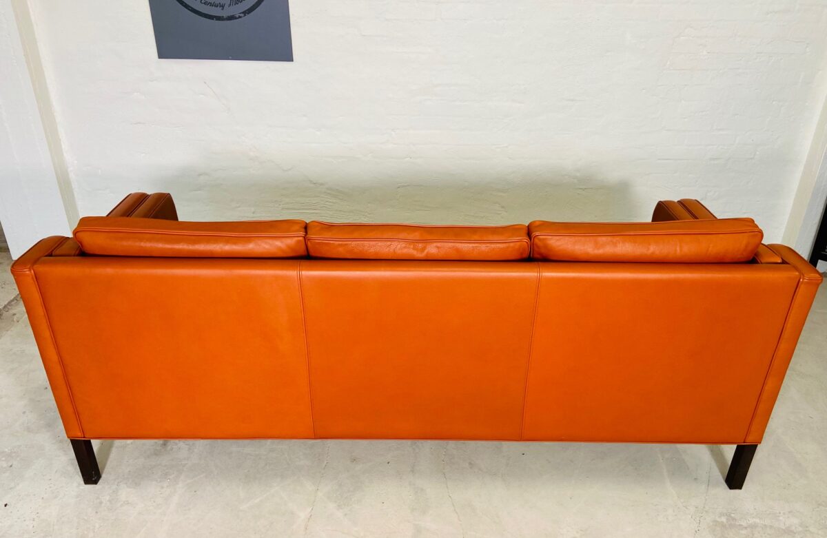 Vintage Danish Mid Century Modern 3 Person Sofa By Stouby In Cognac Leather