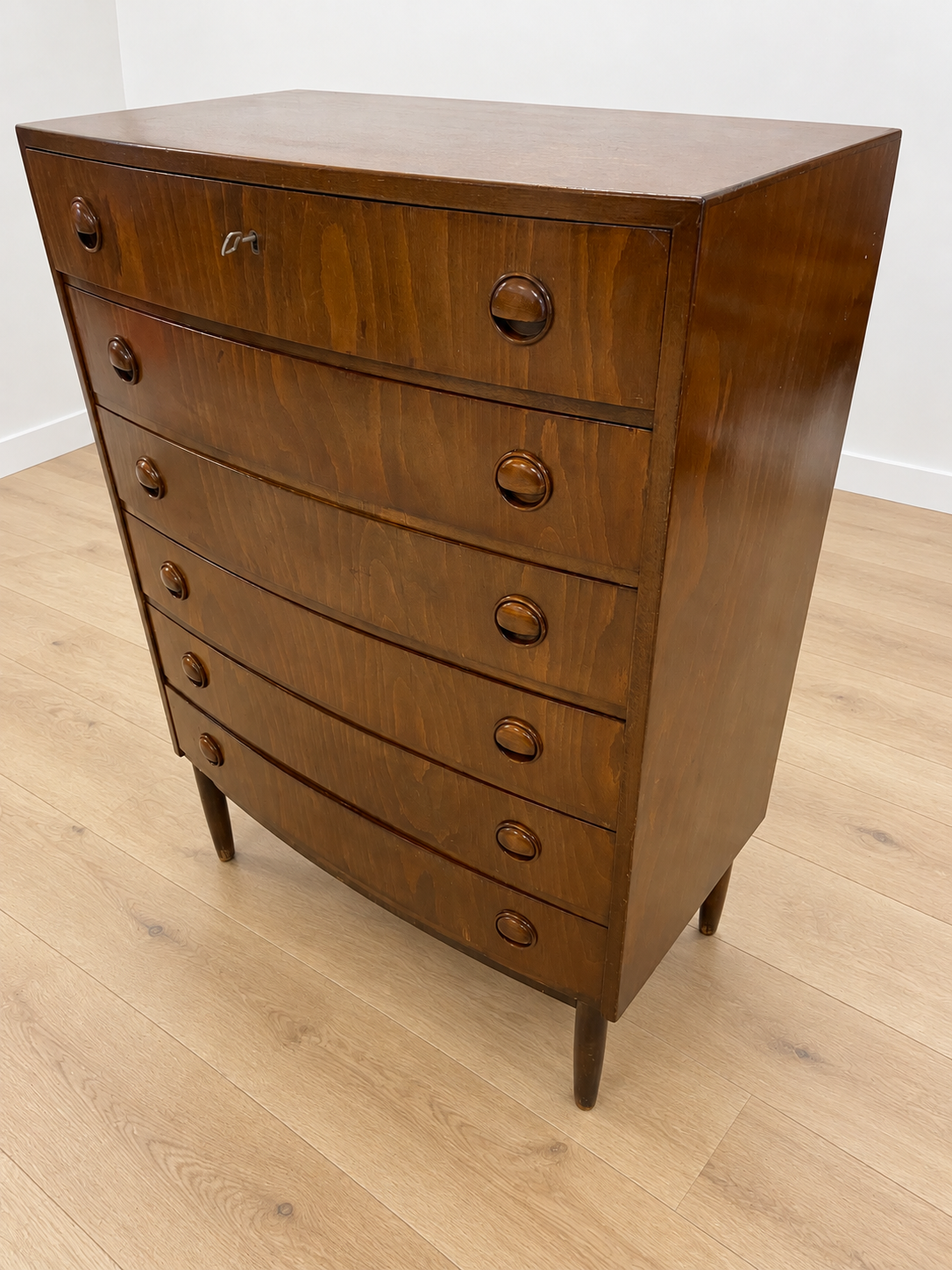 VINTAGE DANISH MID-CENTURY MAHOGANY TALLBOY CHEST OF DRAWERS – 1960s