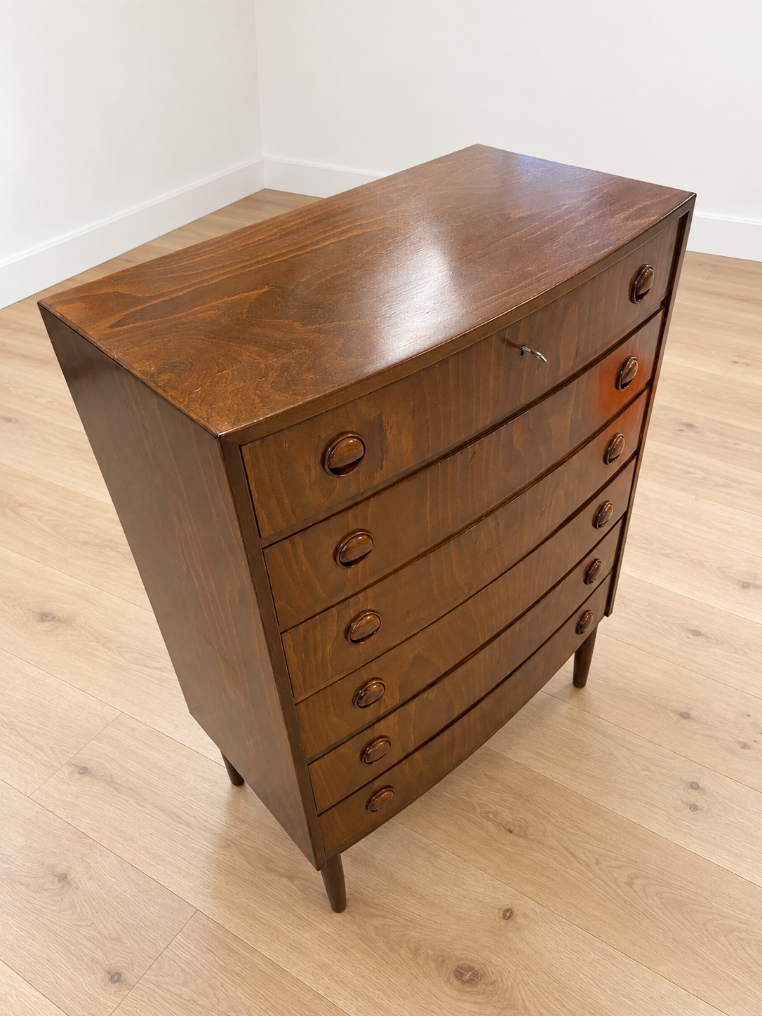 VINTAGE DANISH MID-CENTURY MAHOGANY TALLBOY CHEST OF DRAWERS – 1960s