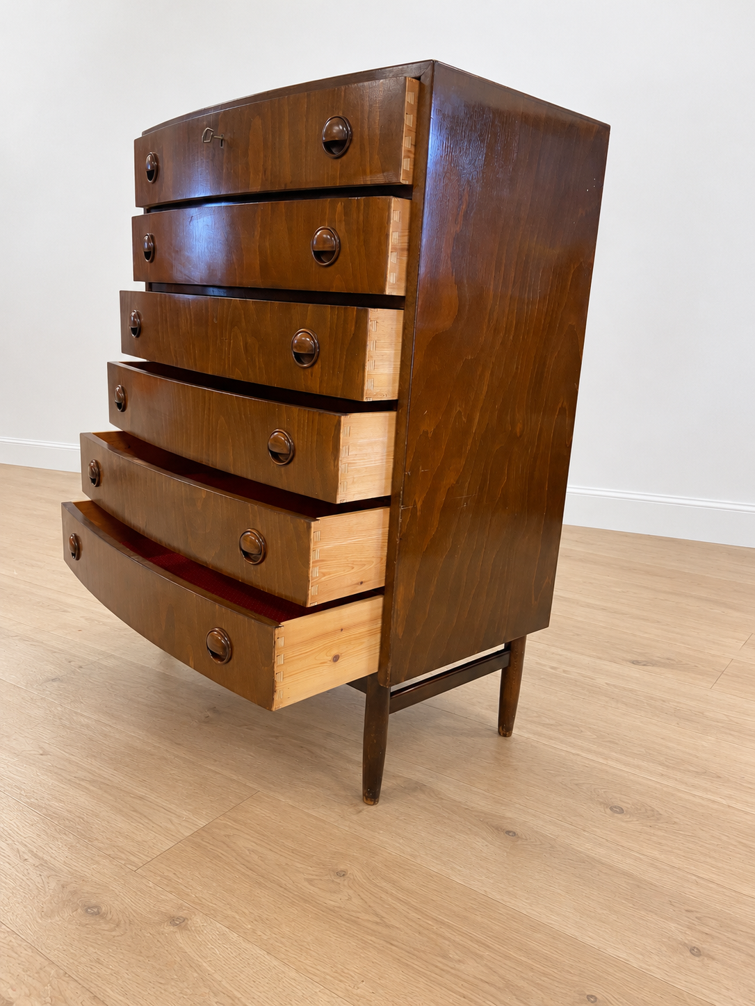 VINTAGE DANISH MID-CENTURY MAHOGANY TALLBOY CHEST OF DRAWERS – 1960s