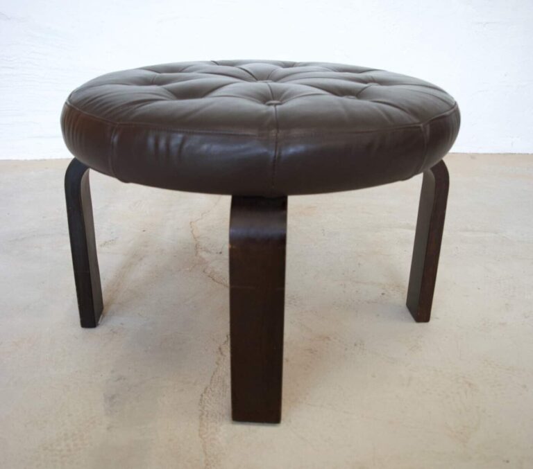 image Vintage Retro Danish Leather Footstool - Ottoman in Brown Leather 1960's