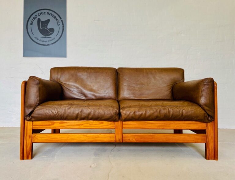 Vintage Danish Mid Century Georg Petersens 2 Person Leather Sofa