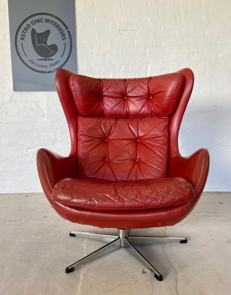 image Vintage Danish Mid Century Egg Chair In Cognac Leather 1970's