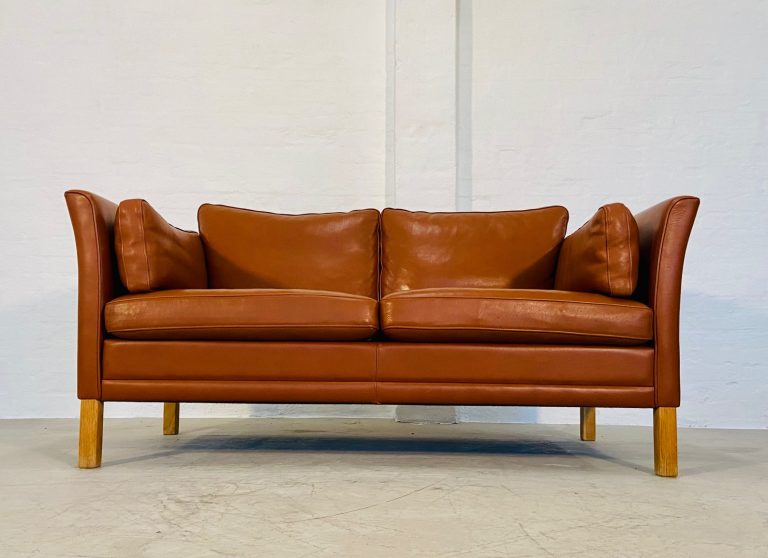 Vintage Danish Mid Century 2 Person Cognac Leather Sofa by Mogens Hansen