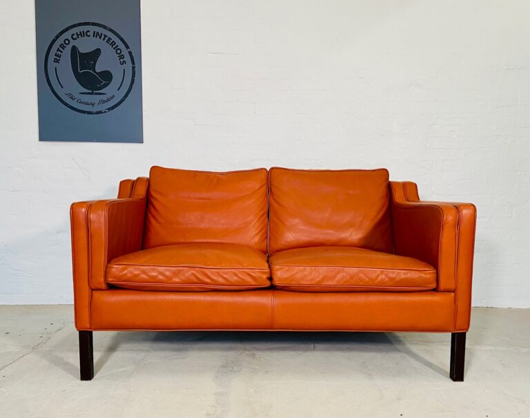 Vintage Danish Mid Century Stouby 2 Person Cognac Leather Sofa