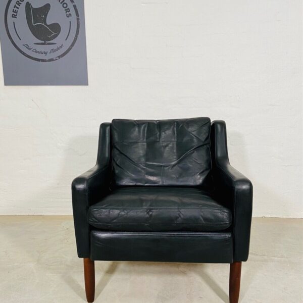 image Vintage Danish Black Leather Lounge Chair By Erling Olsen Bramingen