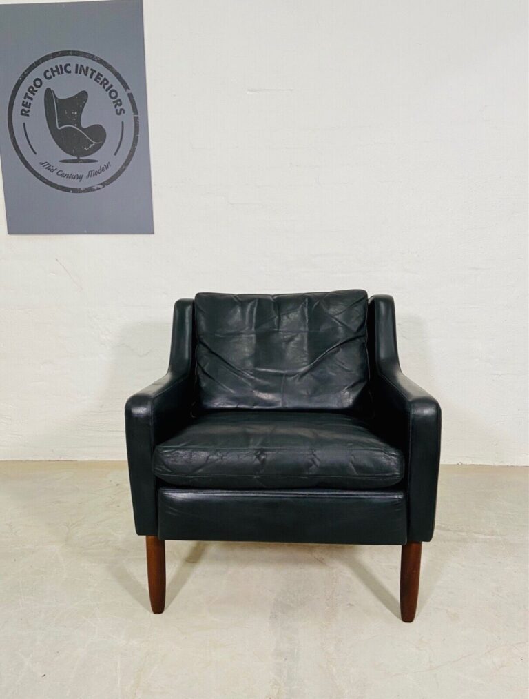 image Vintage Danish Black Leather Lounge Chair By Erling Olsen Bramingen