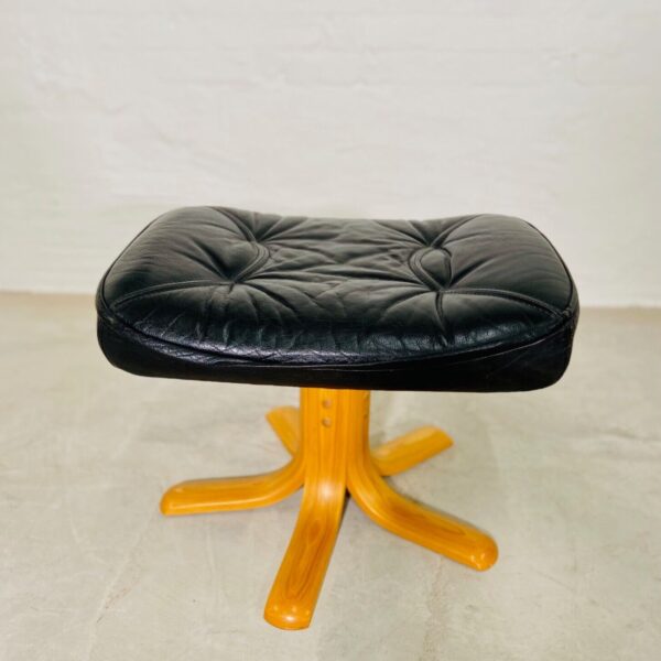 image Vintage Retro Danish Leather Footstool - Ottoman By Stouby 1960's