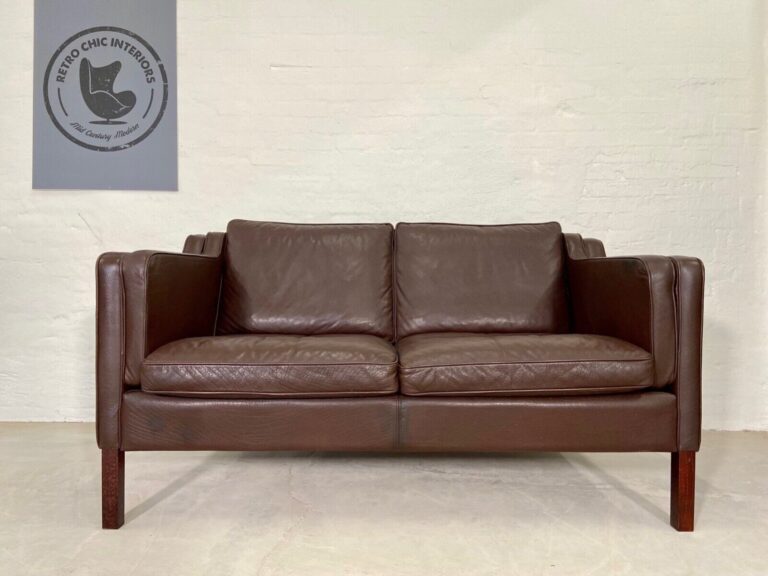 Vintage Danish Mid Century Stouby 2 Person Brown Leather Sofa