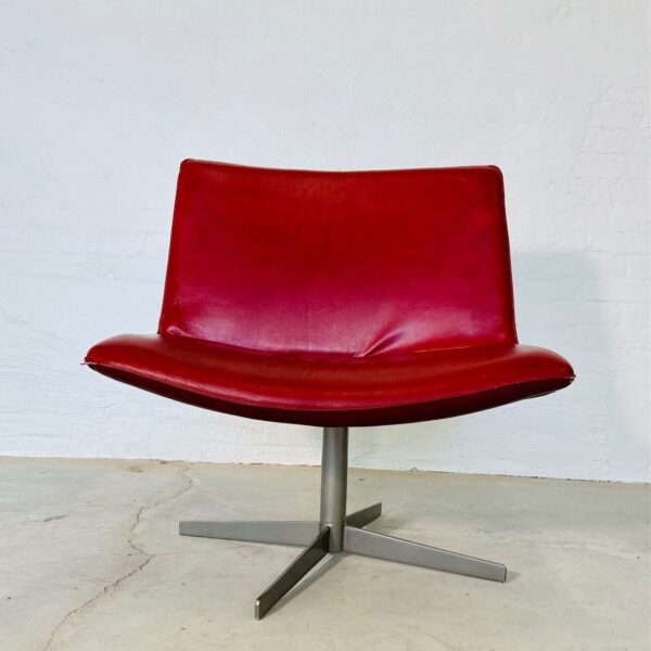 image Vintage Danish Pre-Loved Red Cognac Leather Swivel Chair