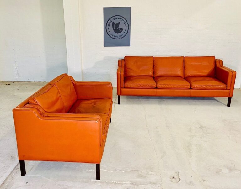 Vintage Danish Stouby 3 Person & 2 Person Cognac Leather Sofas