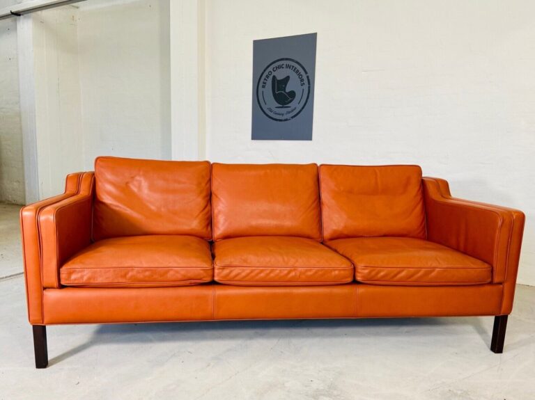 Vintage Danish Mid Century Modern 3 Person Sofa By Stouby In Cognac Leather