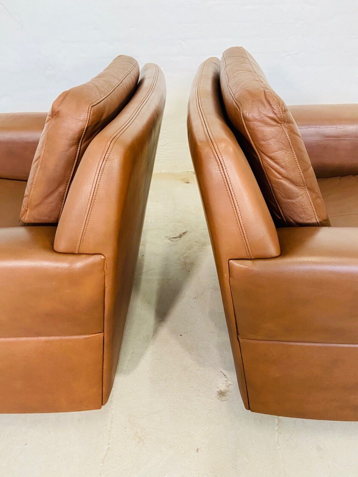 image Vintage Retro Danish Club Chairs In Cognac Leather Circa 1970's