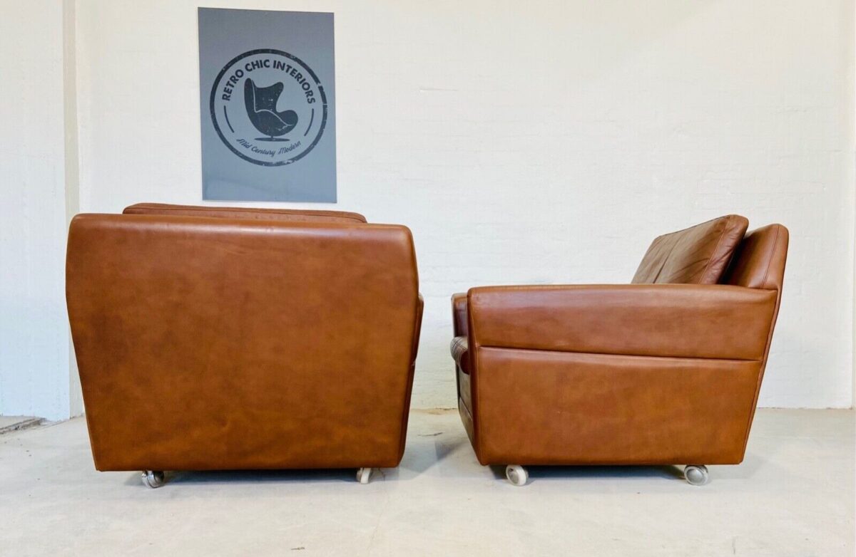 image Vintage Retro Danish Club Chairs In Cognac Leather Circa 1970's