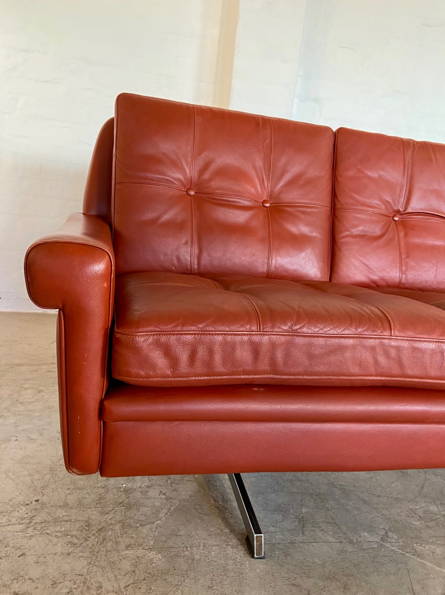 IMG_4956 Vintage Danish Mid Century Svend Skipper 3 Person Sofa In Cognac Leather 1970's