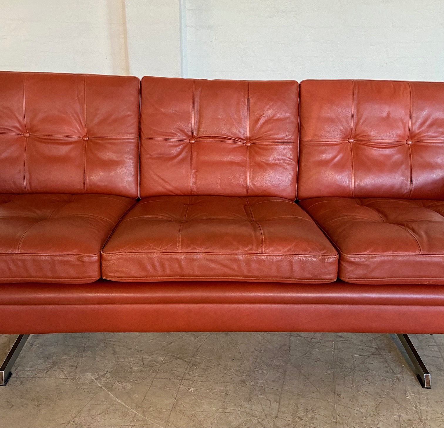 IMG_4958 Vintage Danish Mid Century Svend Skipper 3 Person Sofa In Cognac Leather 1970's