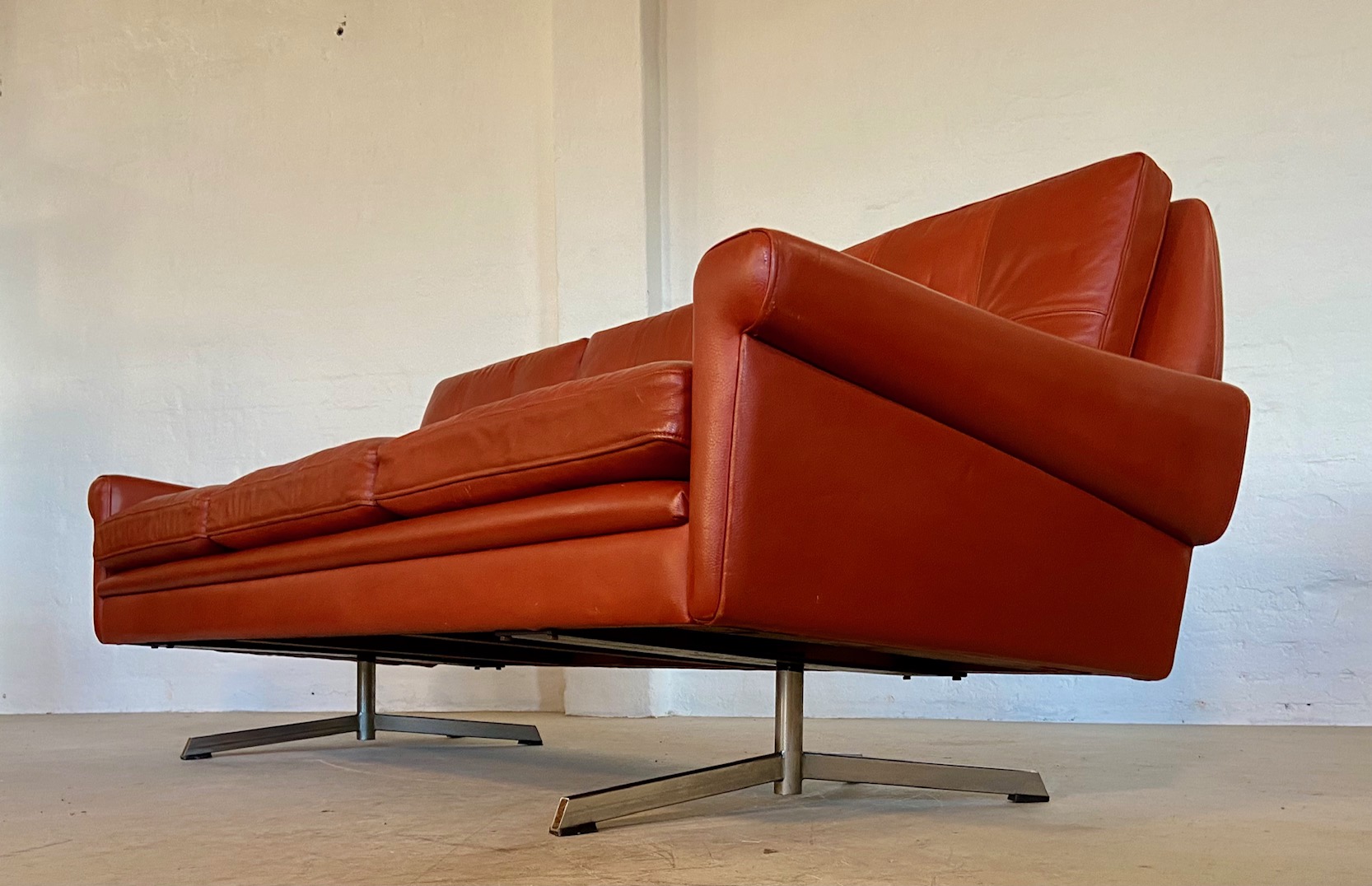 IMG_4964 Vintage Danish Mid Century Svend Skipper 3 Person Sofa In Cognac Leather 1970's