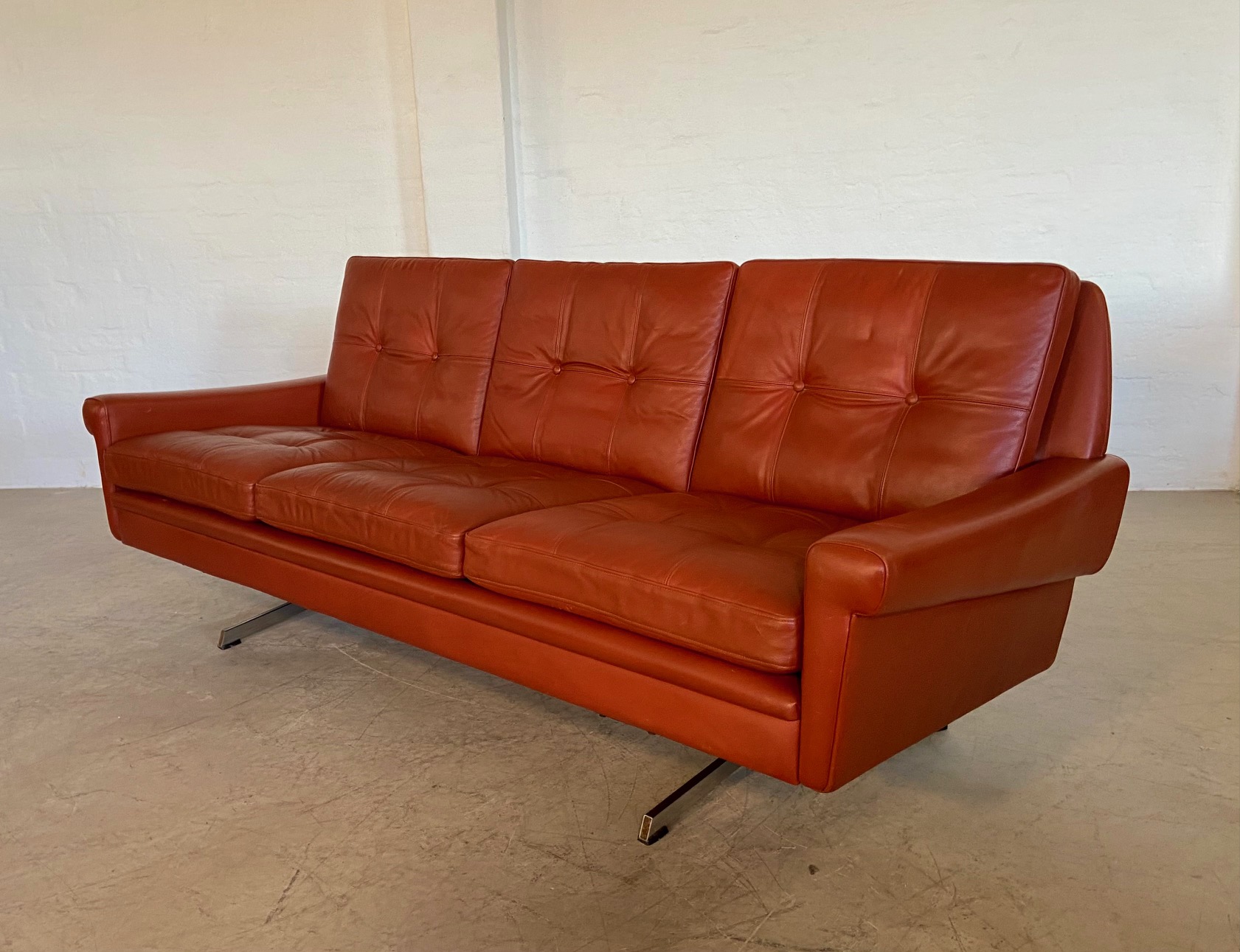 IMG_4967 Vintage Danish Mid Century Svend Skipper 3 Person Sofa In Cognac Leather 1970's