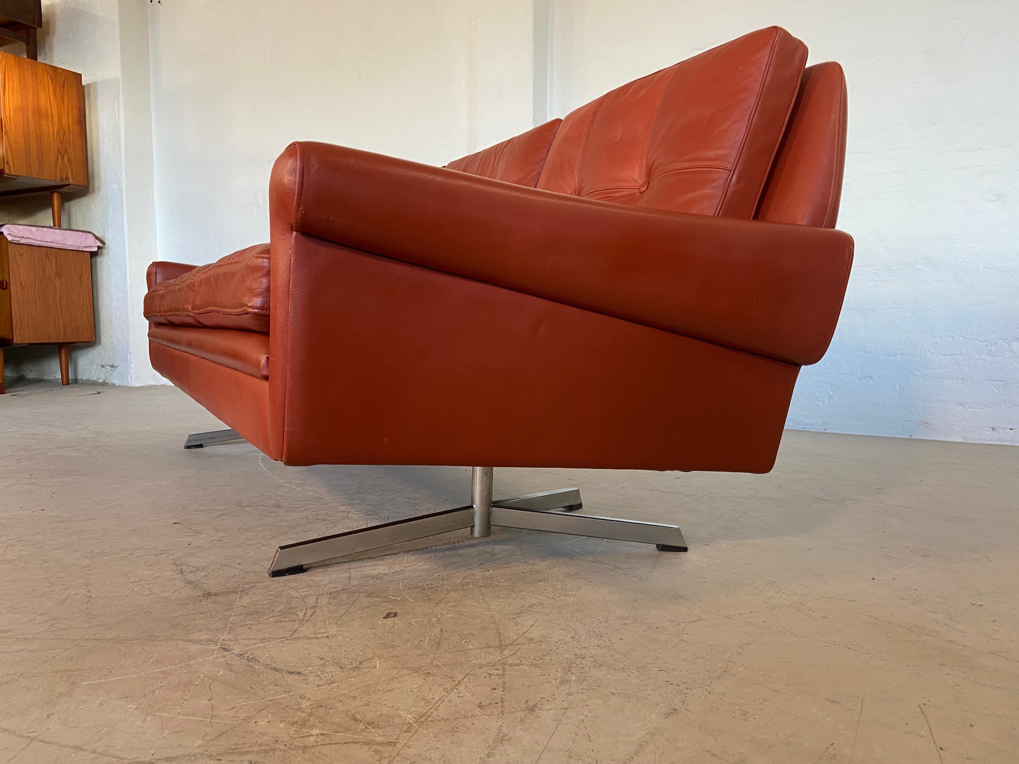 IMG_4969 Vintage Danish Mid Century Svend Skipper 3 Person Sofa In Cognac Leather 1970's