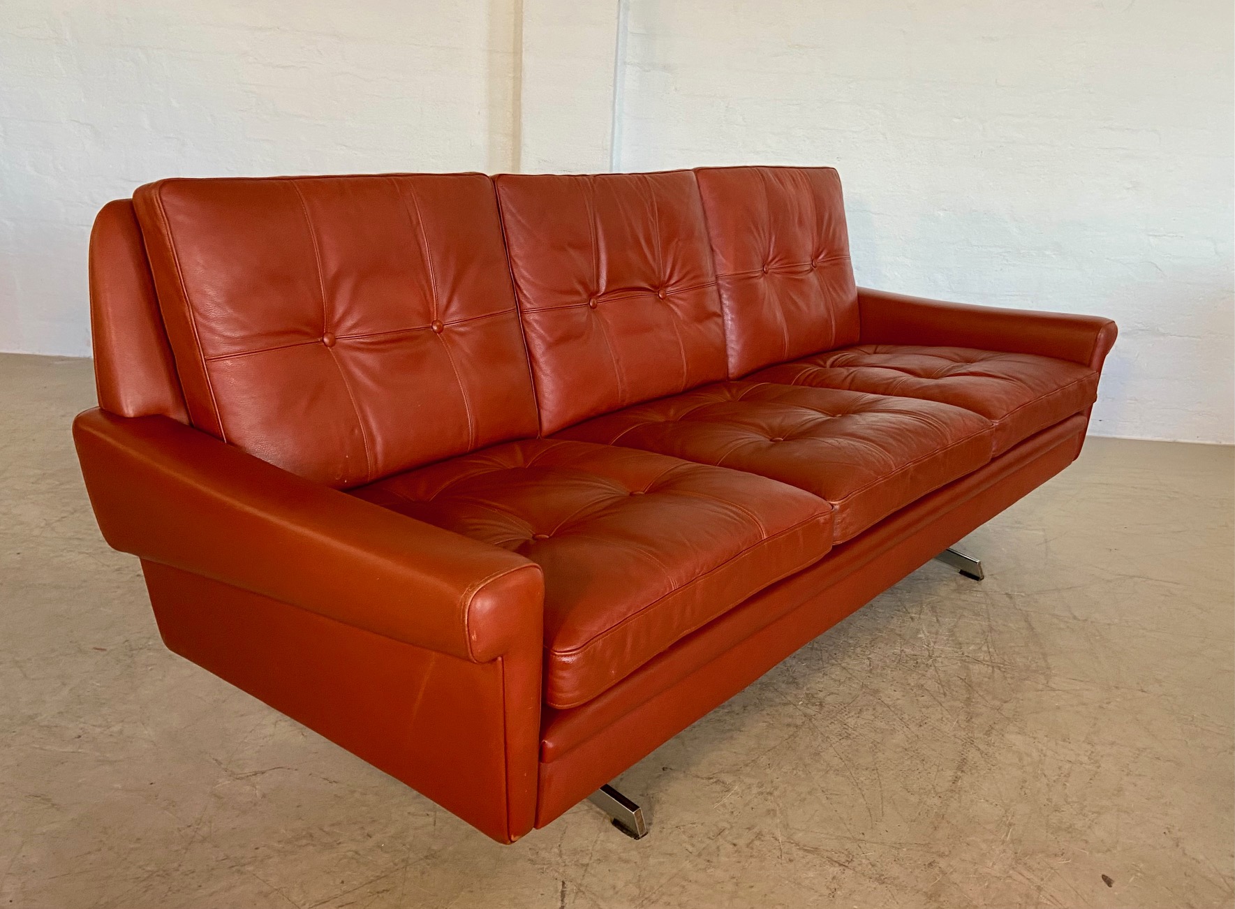IMG_4973 Vintage Danish Mid Century Svend Skipper 3 Person Sofa In Cognac Leather 1970's