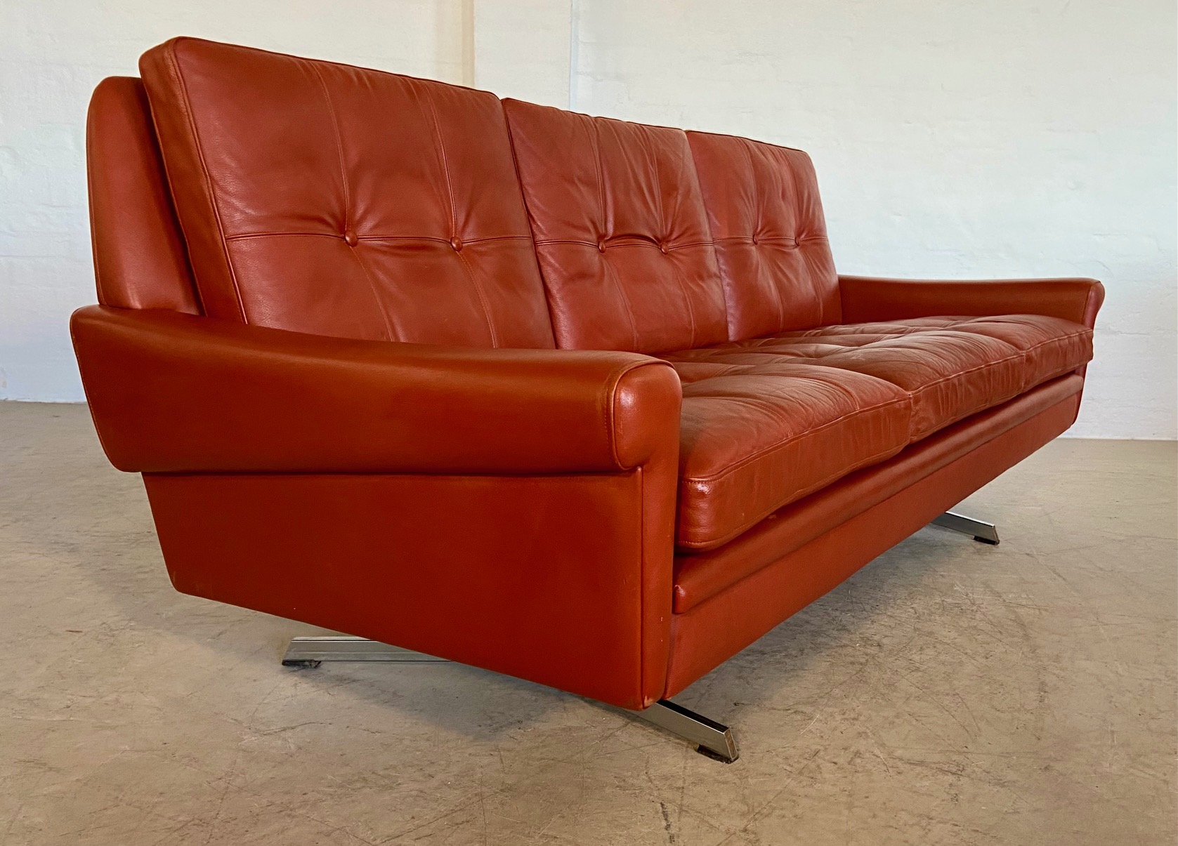 IMG_4974 Vintage Danish Mid Century Svend Skipper 3 Person Sofa In Cognac Leather 1970's
