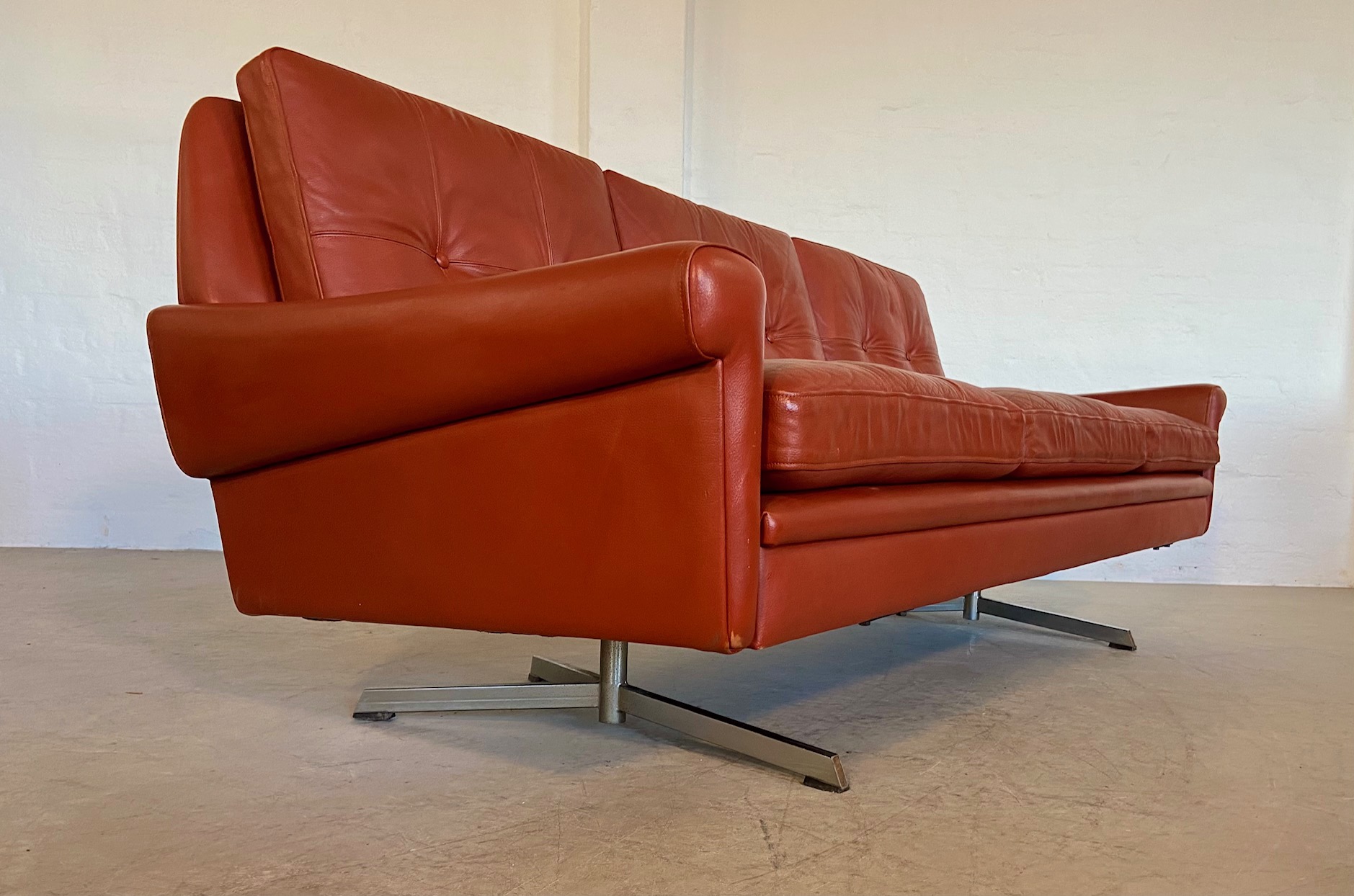 IMG_4975 Vintage Danish Mid Century Svend Skipper 3 Person Sofa In Cognac Leather 1970's
