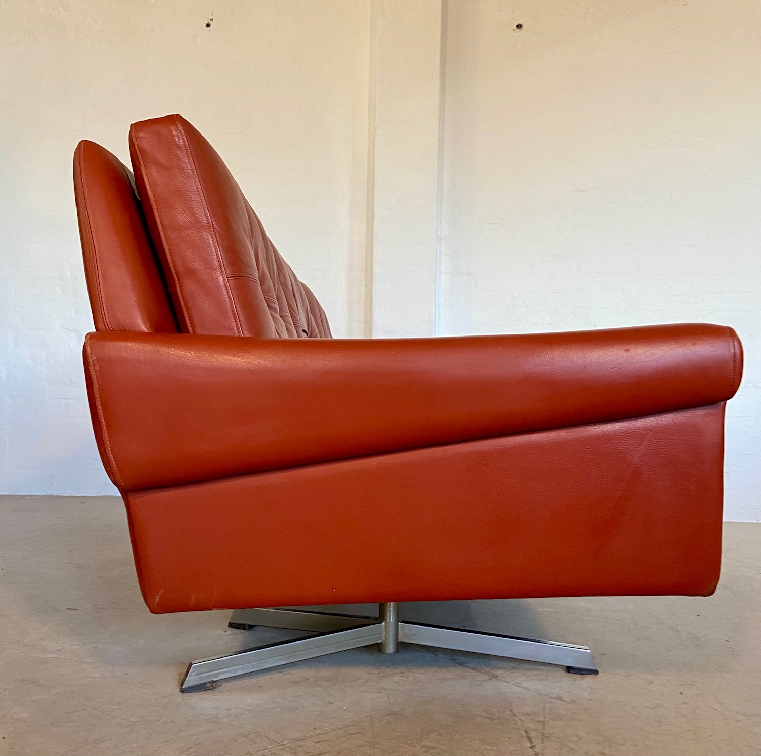 IMG_4981 Vintage Danish Mid Century Svend Skipper 3 Person Sofa In Cognac Leather 1970's