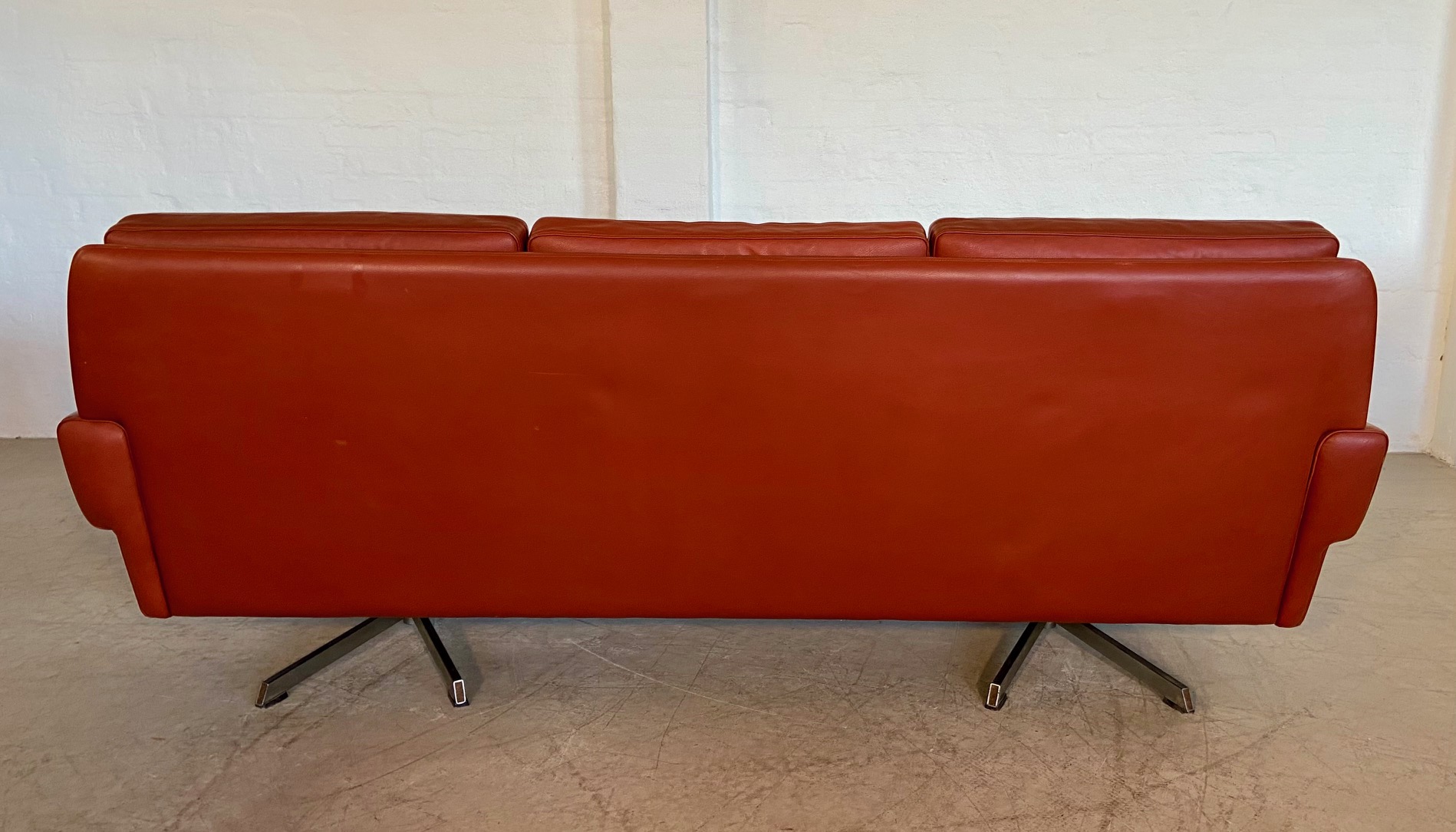 IMG_4984 Vintage Danish Mid Century Svend Skipper 3 Person Sofa In Cognac Leather 1970's