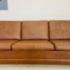 Vintage Danish 3 Person Sofa In Cognac Brown Leather 1970's