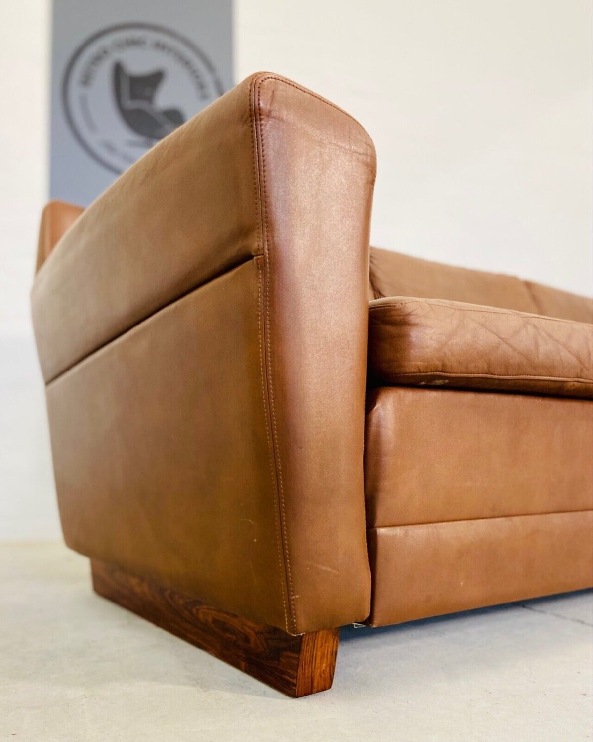 Vintage Danish 3 Person Sofa In Cognac Brown Leather 1970's