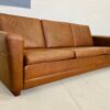 Vintage Danish 3 Person Sofa In Cognac Brown Leather 1970's