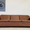 Vintage Danish 3 Person Sofa In Cognac Brown Leather 1970's