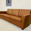 Vintage Danish 3 Person Sofa In Cognac Brown Leather 1970's