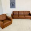 Vintage Danish 3 Person Sofa In Cognac Brown Leather 1970's
