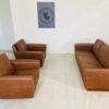 Vintage Danish 3 Person Sofa In Cognac Brown Leather 1970's